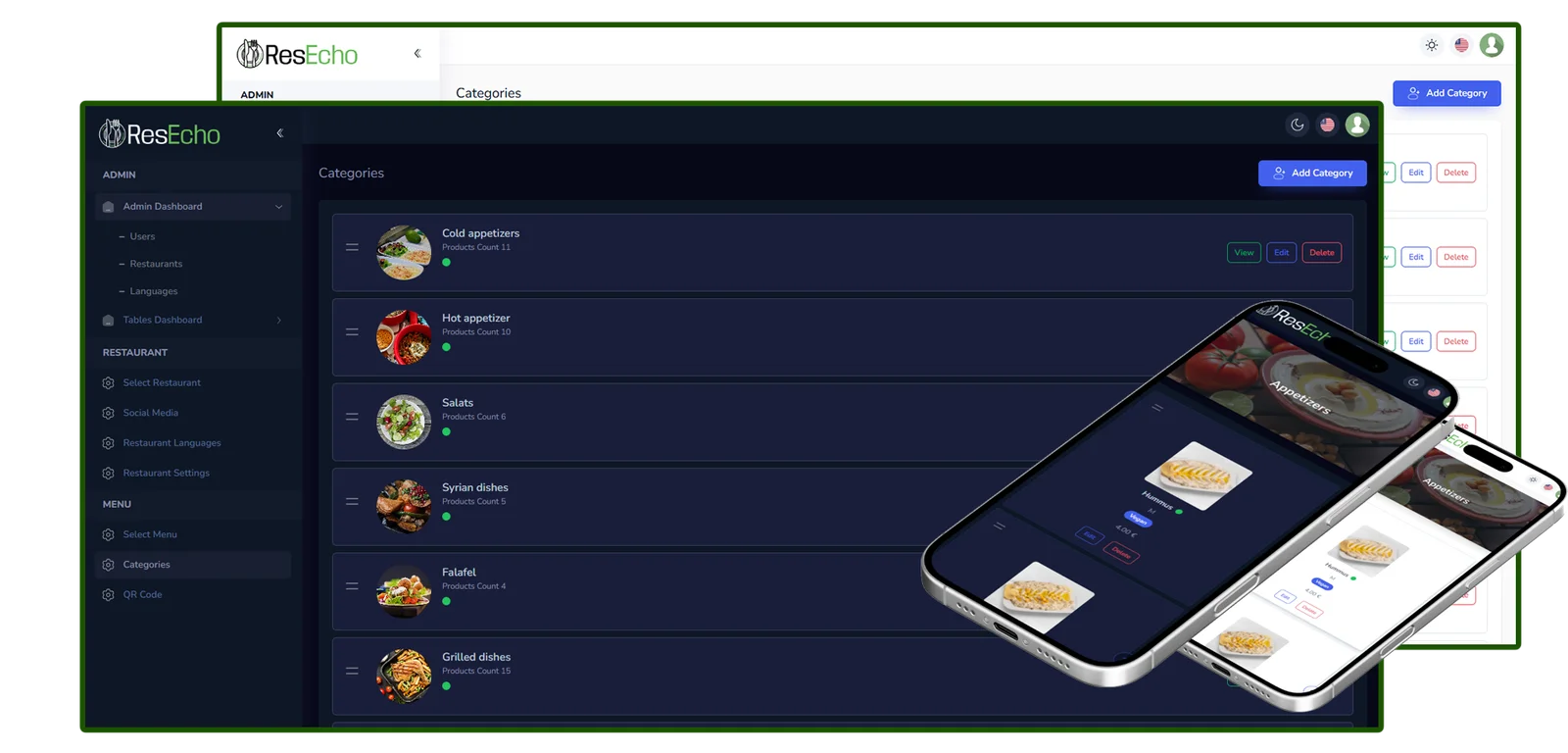 ResMenu Dashboard und Mobile App